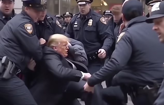 AI 기술로 경찰에 체포되는 도널드 트럼프 전 미국 대통령의 모습을 가짜 이미지로 제작했다.
