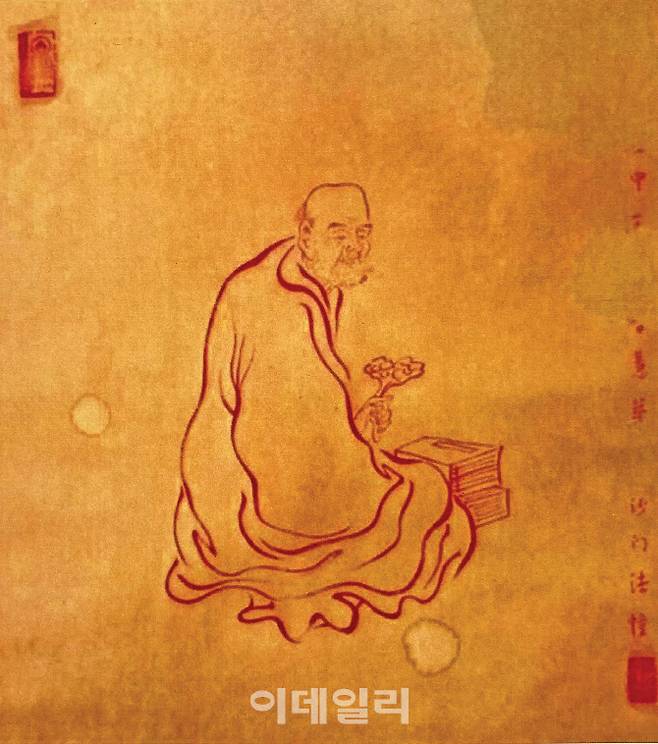 리수퉁의 ‘무제’(연도미상). 리수퉁이 불교로 귀의한 뒤 그린 작품으로 추정한다. 미술은 물론 음악·글쓰기 등에 뛰어난 재능을 가졌던 리수퉁은 중국 예술교육 분야에서 활약하던 중 서른여덟 살인 1918년 돌연 속세를 버리고 출가했다. 이후엔 ‘홍이’란 이름으로 살았다. 종이에 채색, 42.5×47.5㎝, 개인소장.