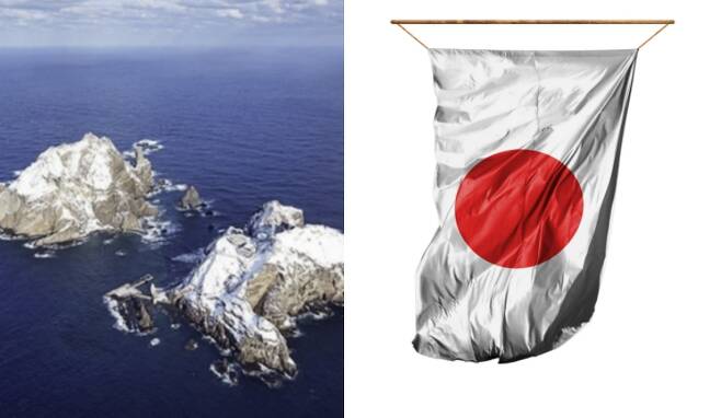 왼쪽은 독도, 오른쪽은 일본 국기 자료사진 123rf.com