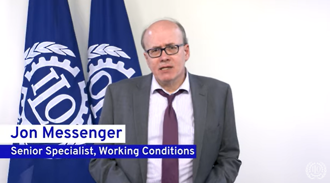 ILO가 코로나19 사태 초기인 2020년 3월 내놓은 '효과적인 재택근무를 위한 팁' 영상 속 존 메신저 전 리더(사진출처=ILO 영상 캡쳐)