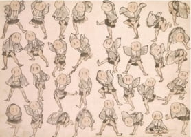 호쿠사이가 그린 춤추는 모습의 캐릭터.