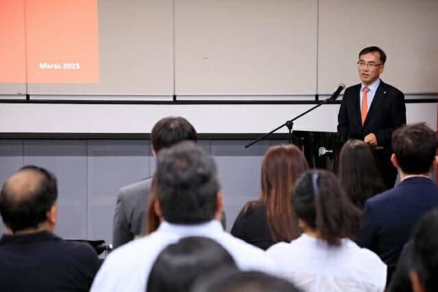 차영환 KTNET 사장이 콘퍼런스를 겸한 착수보고회에서 축사를 하고 있다.