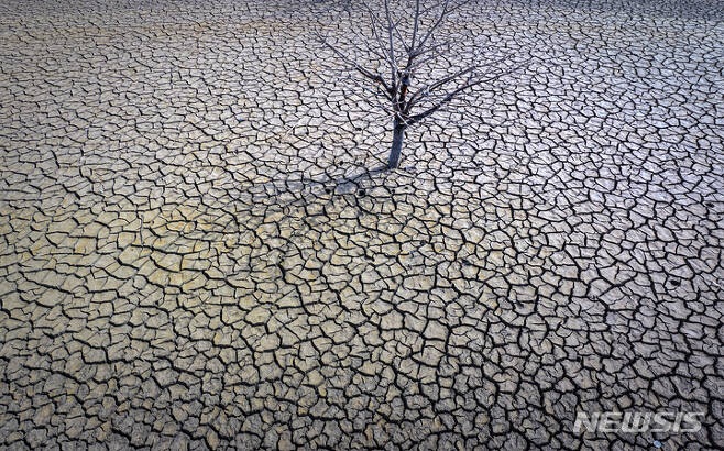 [바르셀로나(스페인)=AP/뉴시스]지난달 20일 스페인 바르셀로나에서 북쪽으로 약 100㎞ 떨어진 사우 저수지가 오랜 가뭄으로 거북등처럼 갈라진 바닥을 드러내 보이고 있다. 극심한 가뭄으로 현재 스페인 시골 지역의 60%가 막대한 피해를 입고 있으며 350만㏊ 이상의 농작물에 "돌이킬 수 없는 손실"을 초래하고 있다고 스페인 주요 농민 협회가 13일 경고했다. 2023.04.13