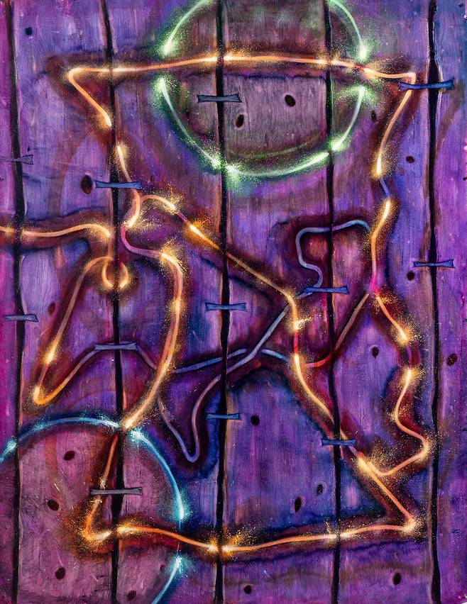 '맥솔리스' 주인이자 화가인 그레고리 드 라아바의 작품. 맥솔리스의 200년 가까이 된 나무 테이블 표면을 모티브로 한 추상화다. /드라아바 홈페이지