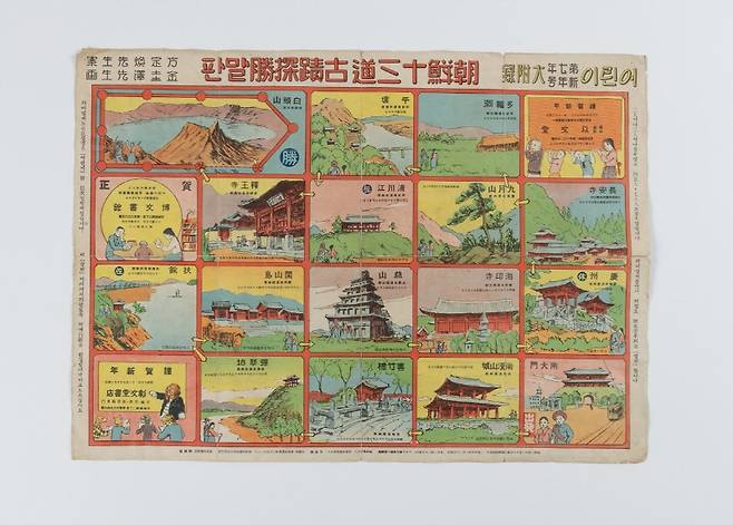 ▲ 7권 제1호 부록에 실린 '조선 13도 고적탐승말판' 자료=국립한글박물관