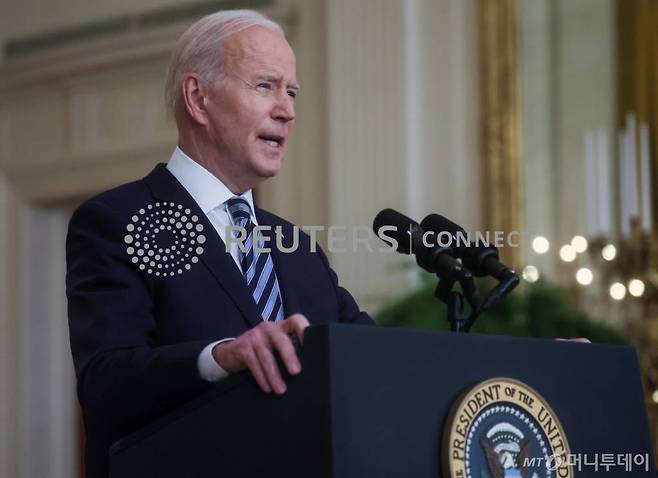 U.S. President Joe Biden delivers remarks on Russia's attack on Ukraine, in the East Room of the White House in Washington, U.S., February 24, 2022. REUTERS/Leah Millis Date: 24/0