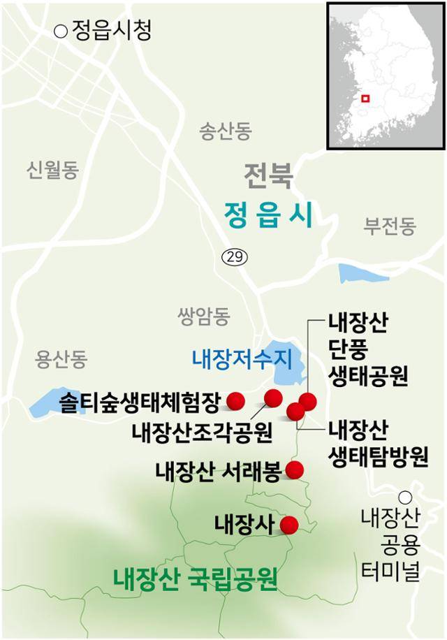 내장산국립공원 주변 여행 지도. 그래픽=강준구 기자