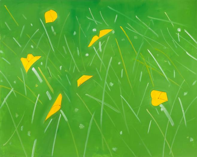 알렉스 카츠(Alex Katz),노란 미나리아재비(Yellow Buttercups),2021 Oil on linen,243.8 x 304.8 cm