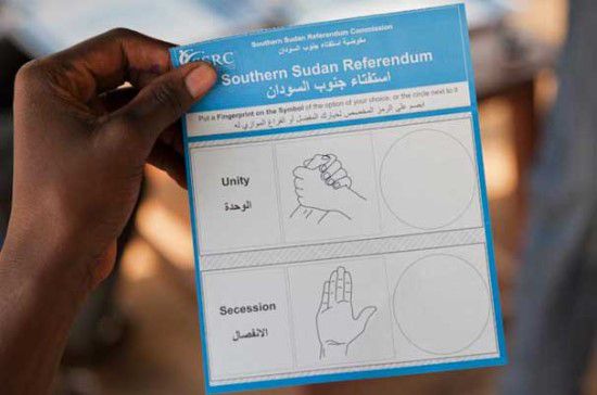 지난 2011년 남부 수단의 분리 독립 선거에 사용된 투표 용지. /남부수단선거국민투표위원회