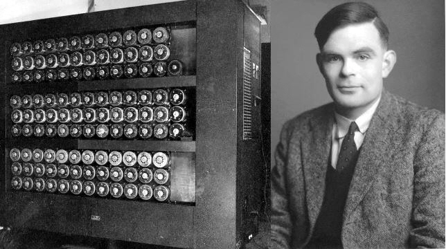 영국의 천재 수학자 앨런 튜링(오른쪽)은 제2차 세계대전 당시 암호해독기 ‘봄베’(왼쪽)를 만들어 난해하고 정교한 독일군의 암호체계인 ‘에니그마’를 풀어내 전쟁을 승리로 이끌었다.  자료사진