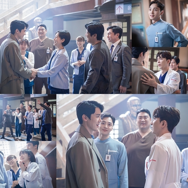 The reunion site of Stonewall Hospital first year members is revealed.SBS gilt drama  ⁇  Romanticism Doctor Master Kim3  ⁇  (playwright Kang Eun-kyung, Lim Hye-min / directing Yoo In-sik, Kang Bo-seung) returned to the Stone wall hospital on June 7 ahead of the 13th broadcast kang dong-ju (Yoo Yeon-seok) And the still cut of the Stone Walls that welcomed him.In the 12th episode, Master Kims (Han Seok-kyu) season1 angular stone disciple kang dong-jus comeback was portrayed, making the small screen cheer.He left Stonewall Hospital due to military service and he caught sight of his return from the United States.While he was away, Stonewall Hospital wondered about the story of kang dong-jus new release here, as juniors came in and a regional trauma center was created.The released still cut shows Stonewall First Year members such as Park Eun-tak (Kim Min-jae), Oh Myung-shim (Jin Kyung), Jang Ki-tae (Im Won-hee), Nam Do-il (Byeon Woo-min) and Jung In-soo (Yoon Nam-moo) welcoming kang dong-ju, creating warmth.The way they welcome each other is different, and the way they are happy to pour out their words attracts attention.Yoon Ah-reum (played by So Joo-yeon) and Lee Sun-woong (played by Lee Hong-nae) stand at a distance, their eyes shining with curiosity.In addition to the two, other Stonewall juniors stimulate curiosity about how they will react to the appearance of kang dong-ju.According to the production crew, this scene is like a welcome ceremony for Yoo Yeon-seok, who has returned to the film for a long time, and the chemistry of the actors is outstanding.Especially, the first year member actors completed the scene with Chain Reaction  ⁇ , which does not know whether it is acting or real. Expectations are added to the kang dong-ju welcoming scene, which is painted with laughter in the lobby of Stonewall Hospital. ⁇  Romanticism Doctor Master Kim3  ⁇  13 times will be broadcast on June 9th.
