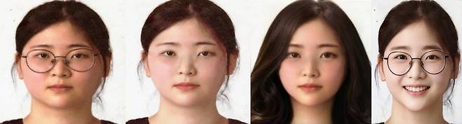 부산경찰청이 제공한 정유정의 원본 사진(왼쪽 첫 번째)과 누리꾼들이 포토샵으로 수정한 사진들. (온라인 커뮤니티 갈무리)