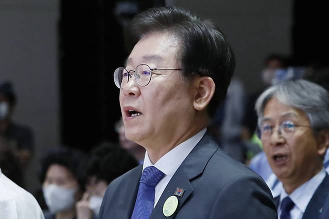 이재명 더불어민주당 대표가 10일 서울에서 열린 제36주년 6.10민주항쟁 기념식에 참석하고 있다. (사진=뉴시스)