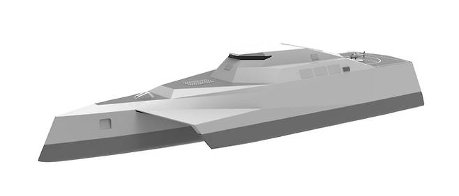 7일 부산 벡스코에서 열린 국제해양방위산업전에서 HD현대중공업이 공개한 무인전력지휘통제함 컨셉. HD현대중공업 제공