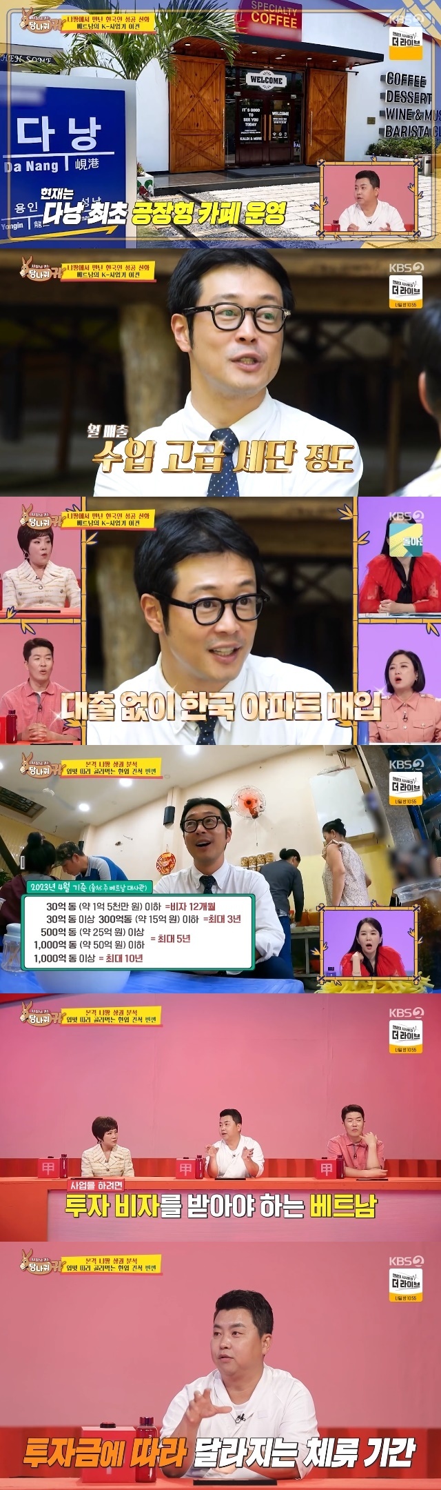 Lee Kyun, who is in business in Vietnam, has revealed the secret to getting a business visa.In the 211th episode of KBS 2TVs entertainment show Boss in the Mirror (hereinafter referred to as Donkey Ears), Lee Kyun, who turned from a singer to an actor and now a successful Businessman, made a surprise appearance.Chef Jeong Ho-young, who visited the hot place Nha-chan in Vietnam with the comedian Kang Jae-joon on the day, said, This is not a joke.If you attach only K, it will be good, he said, meeting a successful Businessman in Vietnam and coming to this far place to hear his story.Since then, the person Jeong Ho-young met was familiar to MCs: Lee Kyun, a former member of the group UP and who starred in the sitcom Hello, Francesca.He was now a six-year-old Businessman who operated nine cafe stores in six major cities in Vietnam before COVID-19 and is now the first Da Nang to operate a factory cafe.He was very successful in the coffee business, and he was surprised when he said, There were only three stores in Da Nang before COVID-19, and when it was best, monthly sales were about to roll a luxury sedan. He also bought an apartment in Korea without a real loan.Lee Kyun confidently told Jeong Ho-young, who wondered about K-foods influence in Vietnam, I dare to say that K works better than any other brand.In Vietnam, tteokbokki, kimbap, and chicken were basic, and stalls, bamboo bread, and hokok were also popular.Lee Kyun then introduced Jeong Ho-young and Kang Jae-joon to some of the must-see restaurants in Nha-chan and gave them various business tips. In the case of a commercial area near the beach, the monthly rent was about $ 3 or $ 4,000, reaching about 5 million won.Lee Kyun said that if you go outside the beach and go into a local neighborhood, the price drops to half of the price.Jeong Ho-young, who received information from Lee Kyun, was asked if the price of real estate in the studio was quite high. The average wage in Vietnam is about 400,000 won per month.Its really expensive, and there are real landlords, he added. Its a system where landlords collect monthly rent.Lee Kyun also revealed how to get the most important business (investment) visa.To spend more than two years in Vietnam, you have to show 30 billion dong (about 1.5 billion won), 50 billion dong (about 2.5 billion won), and 100 billion dong (about 5 billion won) in Vietnamese money, he said, explaining that the duration of the sojourn varies depending on the investment.Kim Hee-chul said, It takes about five years to get five billion won.
