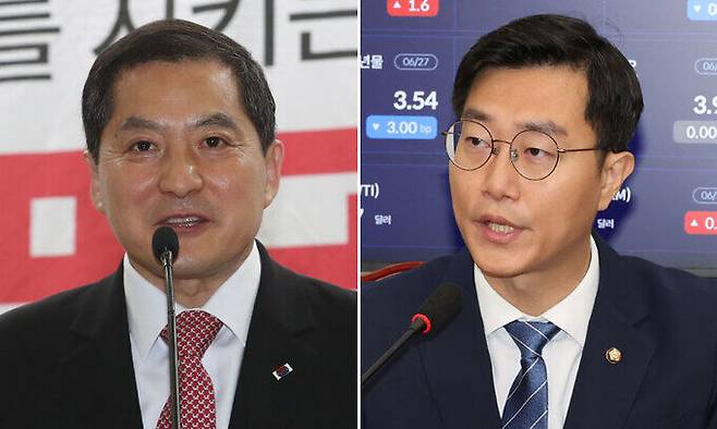 박대출 국민의힘 정책위의장(왼쪽), 장경태 더불어민주당 최고위원