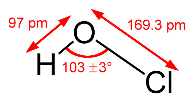 살균표백 작용을 하는 하이포아염소산 분자식. 출처=위키백과