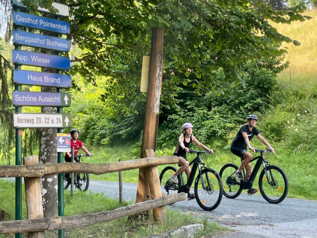 오스트리아 티롤주 상트요한 스키장 임도에서 관광객들이 산악자전거를 타고 있다.