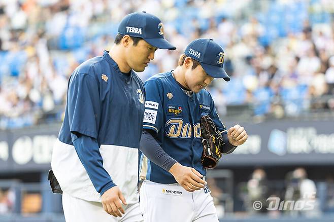 ▲ 6월 2일 당시 팔에 이상을 느껴 마운드를 내려가는 구창모 ⓒNC다이노스