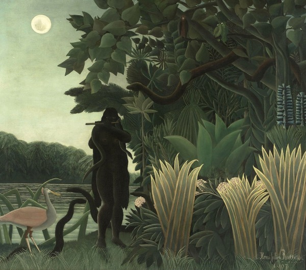 '뱀 부리는 사람'(1907). 루소는 파리의 자연사 박물관, 식물원 온실, 동물원, 잡지, 신문 등 자료를 총동원해 실제보다 더 사실적인 정글 풍경을 그려냈다. /오르셰미술관 소장