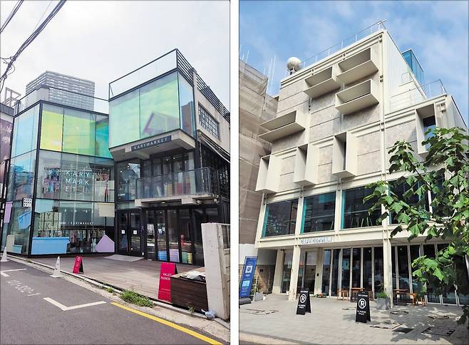 서울 강남구 신사동 가로수길 옆 신흥 상권인 나로수길에 있는 지상 3층짜리 꼬마빌딩(왼쪽)이 지난달 평당 2억1500만원에 팔려 이 일대 최고가를 기록했다. 나로수길에서 평당 2억원 이상 거래는 호황기였던 작년 초 이후 처음이다. 최근 80억원에 팔린 마포구 연남동 근생 건물(오른쪽)은 2018년 토지와 건물을 28억원에 사들인 건축주가 기존 건물을 헐고 신축했다. /ERA코리아·바운드부동산중개법인