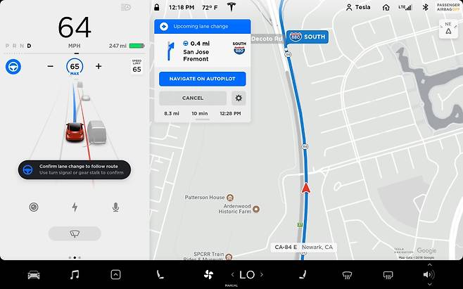 테슬라 모델3 디스플레이에 표시된 주행관련 정보 / 사진=테슬라