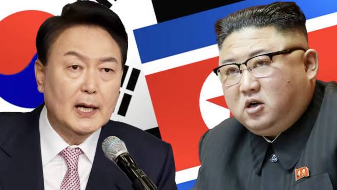 왼쪽 윤석열 대통령, 오른쪽 김정은 북한 국무위원장 자료사진