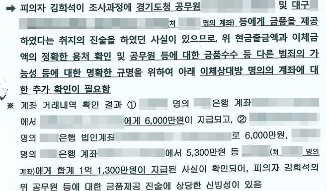 2016년 9월 서울서부지검 형사5부 검사가 작성한 수사보고서 일부. 검찰 수사보고서 갈무리