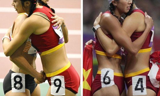 2022 항저우 아시안게임 여자 육상 100m 허들 경기 중 찍힌 선수들의 모습. 예선전에선 1989년을 연상시키는 숫자 8과 9가, 결승전에선 6월 4일을 연상시키는 숫자 6과 4가 함께 찍혔다. 사진= X(옛 트위터) 캡처, 아시아경제