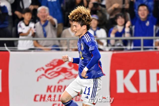 17일 일본 고베시 노에비아 스타디움 고베에서 열린 튀니지와 친선경기에서 일본 공격수 후루하시 교고가 선취골을 터트린 뒤 셀레브레이션하고 있다. /게티이미지코리아