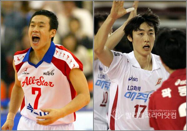 2005년 삼성화재 여오현과 2005년 LG화재 하현용 모습.