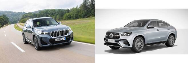 BMW ‘뉴 X1 xDrive20i’(왼쪽)과 ‘더 뉴 메르세데스-벤츠 GLE 400 e 4MATIC 쿠페’ / 출처=각사