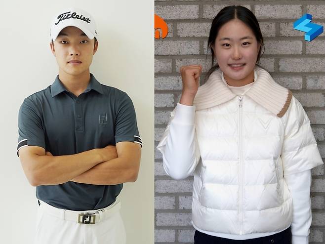 아마 최대어로 꼽히는 송민혁(왼쪽)과 오수민이 프레인글로벌 스포티즌과 매니지먼트 계약을 체결하고 포즈를 취하고 있다. 사진 | 스포티즌