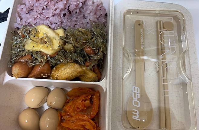 유모(27)씨는 식비를 절약하기 위해 집에서 간단한 반찬과 밥으로 도시락을 챙겨 점심을 해결하고 있다. 유모씨 제공