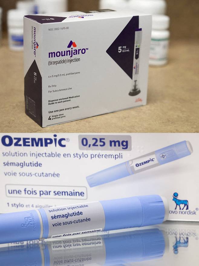 일라이릴리의 마운자로(위)와 노보노디스크의 오젬픽(사진=로이터, AFP)