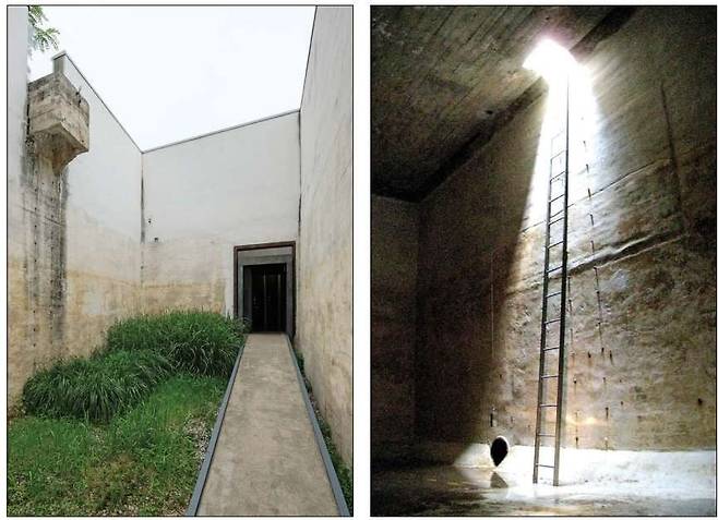 윤동주문학관 제2전시실 열린 우물 입구(왼쪽)와 제3전시실 닫힌 우물. 버려져 있던 청운수도가압장 물탱크를 활용해 조성했다. /종로문화재단 제공