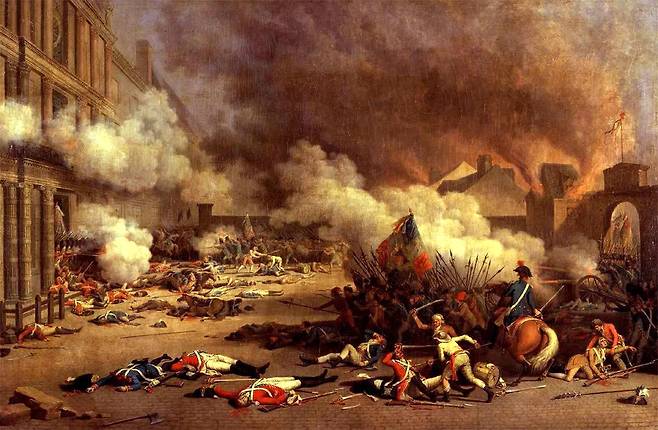 장 뒤플레시스 베르토(Jean Duplessis-Bertaux, 1747~1819) 작품 ‘튈르리 궁전의 습격’.