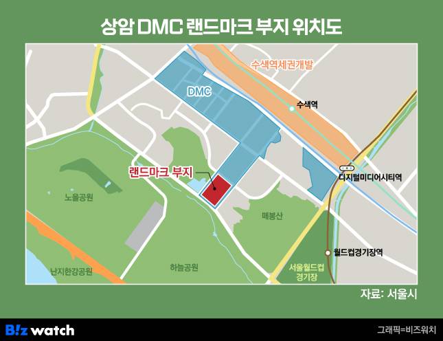 상암 DMC 랜드마크 부지 위치도 /그래픽=비즈워치
