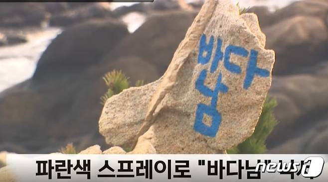 문무대왕의 왕비가 용이됐다는 전설이 깃든 울산 대왕암공원에 누군가 '바다남'이라는 낙서를 했다. (MBC 갈무리) ⓒ 뉴스1