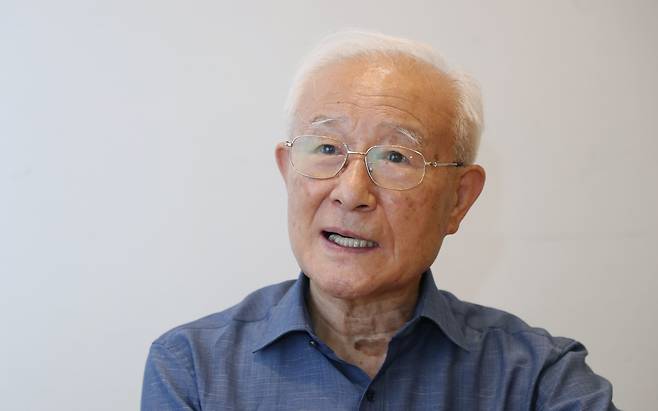 국민의힘 대변인 토론배틀에 도전한 민계식 전 현대중공업 회장이 2021년 6월 25일 오후 서울 중구 조선일보사에서 인터뷰를 하고 있다. / 오종찬 기자