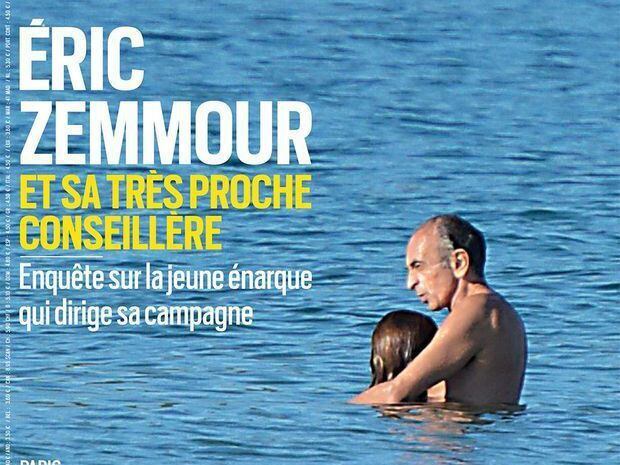 프랑스 대선 후보 에리크 제무르와 그의 보좌관 사라 크나포가 해변에서 둘만의 시간을 갖고 있는 장면을 파리마치가 포착해 표지에 게재했다./파리마치