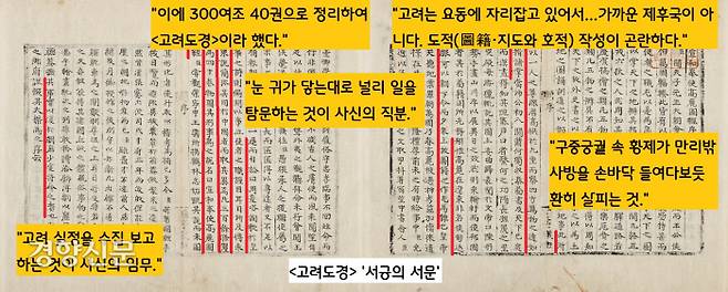 서긍은 <고려도경> ‘서문’에서 1123년 사신단 파견의 목적 중 하나가 “황제(휘종)의 명에 따라 고려의 실정을 낱낱이 파악해 보고하는 것”임을 분명히 했다.