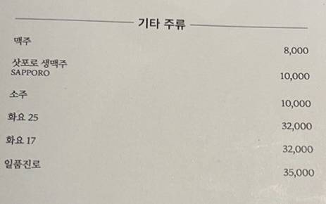 8일 강남구 한 고급 식당에서 팔고 있는 주류 가격. 맥주는 8000원, 소주는 1만원에 팔고 있다. 김용재 기자