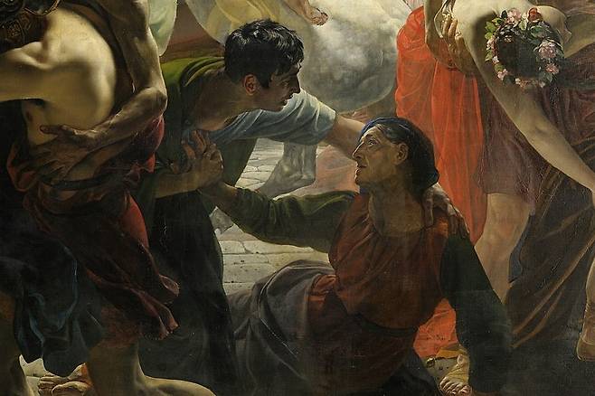 카를 브률로프, '폼페이 최후의 날'(일부 확대), 1833, 캔버스에 유채, 456.5x651cm, 러시아 미술관