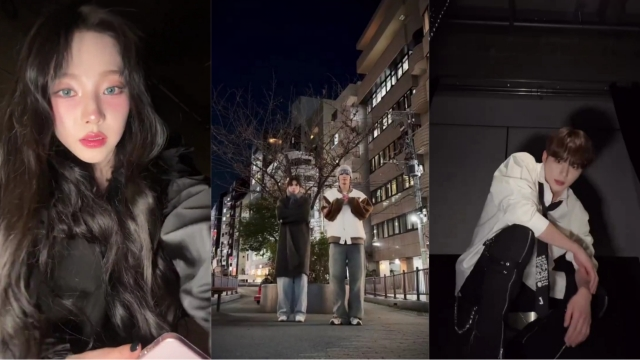 에스파 카리나, 투어스 도훈 영재, 위아이 김준서(왼쪽부터)가 'To. X' 챌린지에 참여했다. /SNS 캡처