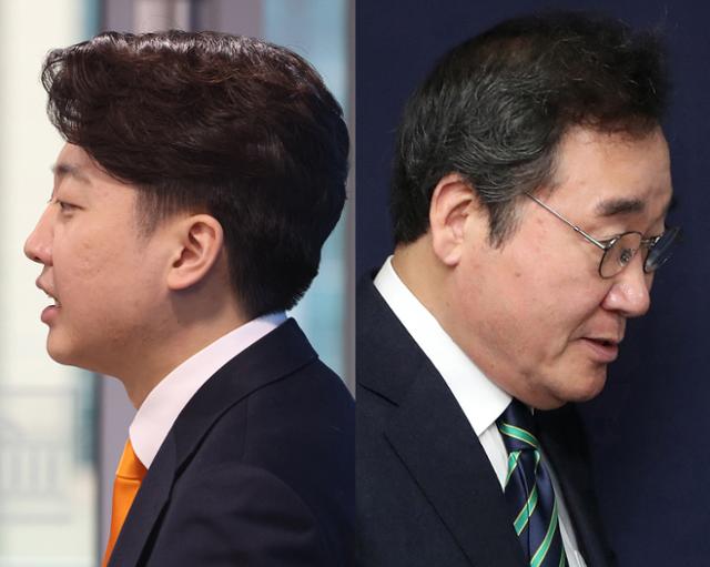 지난달 20일 이준석(왼쪽 사진) 개혁신당 대표와 이낙연 새로운미래 공동대표가 서울 여의도 국회와 당사에서 각각 합당 철회 관련 기자회견을 하고 있다. 둘은 함께한 지 열흘 만에 갈라섰다. 뉴스1