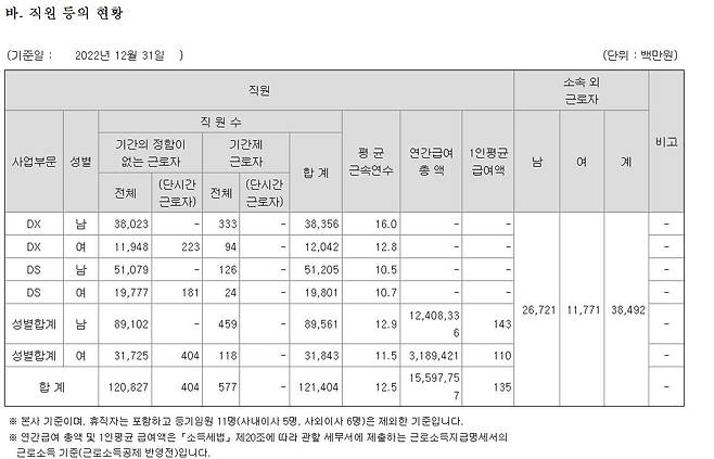 삼성전자의 2022년 사업보고서.