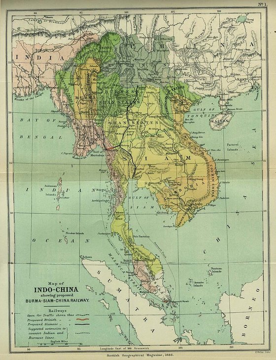 1886년에 그려진 인도차이나 지도.