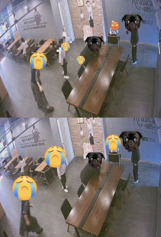 A씨가 글에 첨부한 CCTV 사진. A씨에 따르면 일행 중 아이 할머니로 보이는 사람이 매장에서 아이를 향해 큰 소리를 내며 뛰어왔다고 한다./사진=온라인 커뮤니티 '아프니까 사장이다', 머니투데이