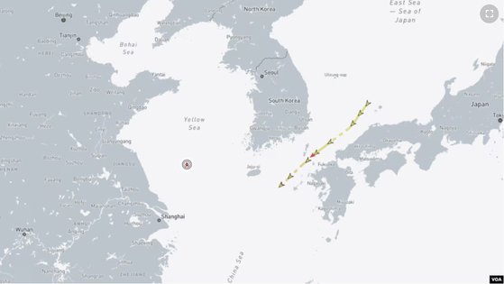 19일 미국의소리(VOA)가 보도한 대북제재 대상 북한 유조선 유선호와 안산1호, 삼마2호 등의 항적과 위치. VOA.